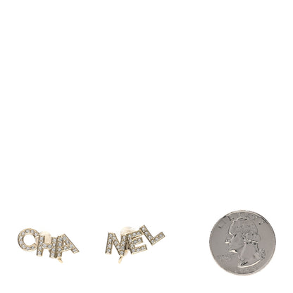 Chanel Crystal Pearl Signature Stud Clip On Earrings Gold 2 of 4