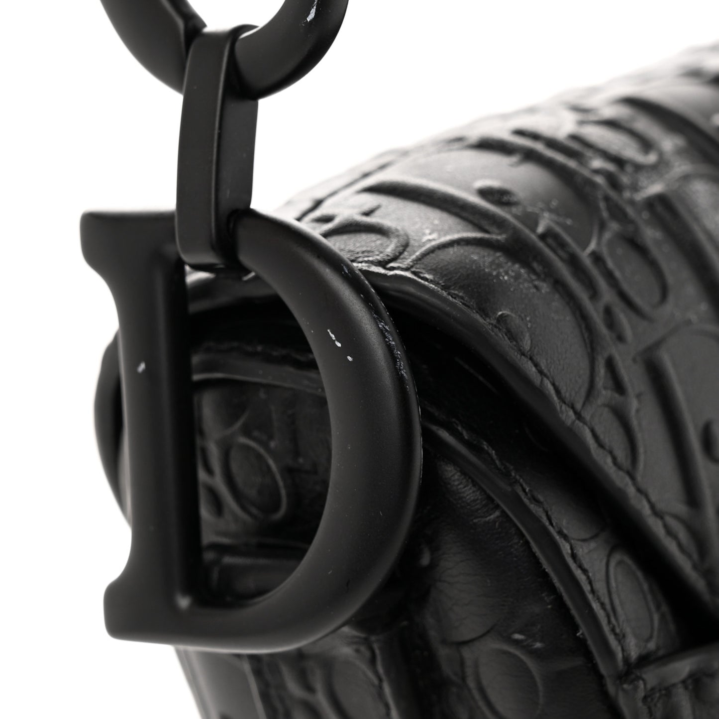 Calfskin Embossed Oblique Saddle Bag Black