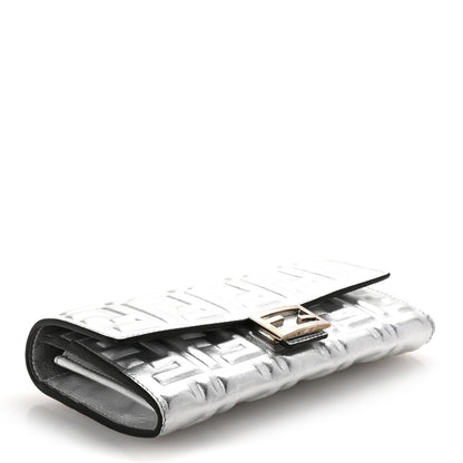 Fendi Vitello Catalan Mirror FF 1974 Embossed Continental Wallet Argento 4 of 7