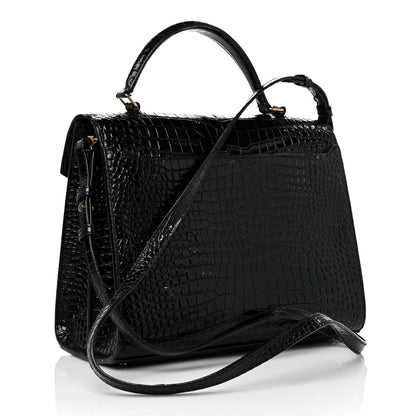 Saint Laurent Calfskin Crocodile Embossed Medium Classic Monogram Cassandra Top Handle Black 3 of 19