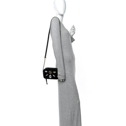 Gucci Velvet Matelasse Marquise Crystals Mini GG Marmont Chain Shoulder Bag Black 2 of 10
