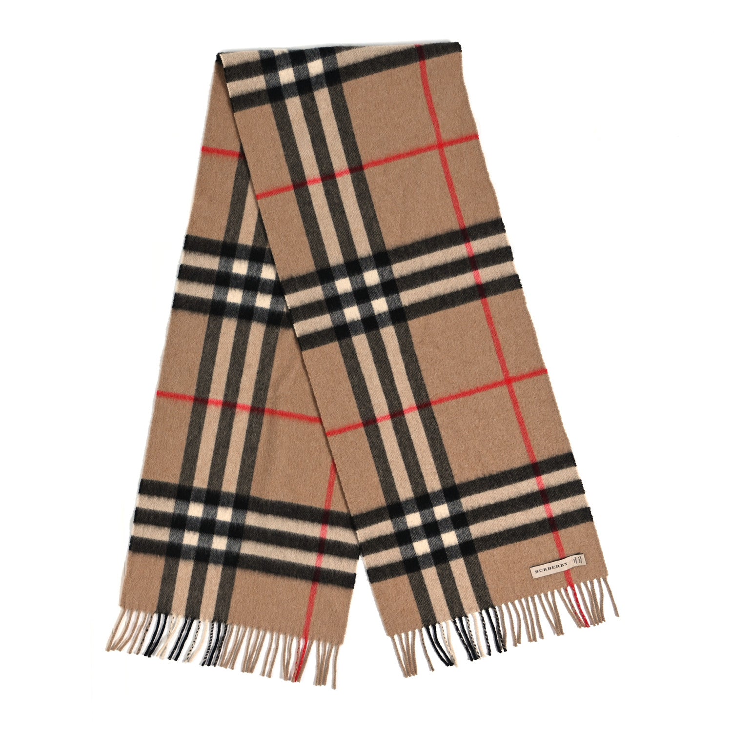 Burberry Cashmere House Check Fringe Scarf Camel 2 of 3