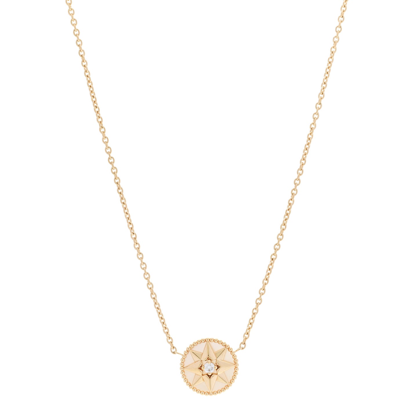 18K Yellow Gold Diamond Mother of Pearl Rose Des Vents Necklace