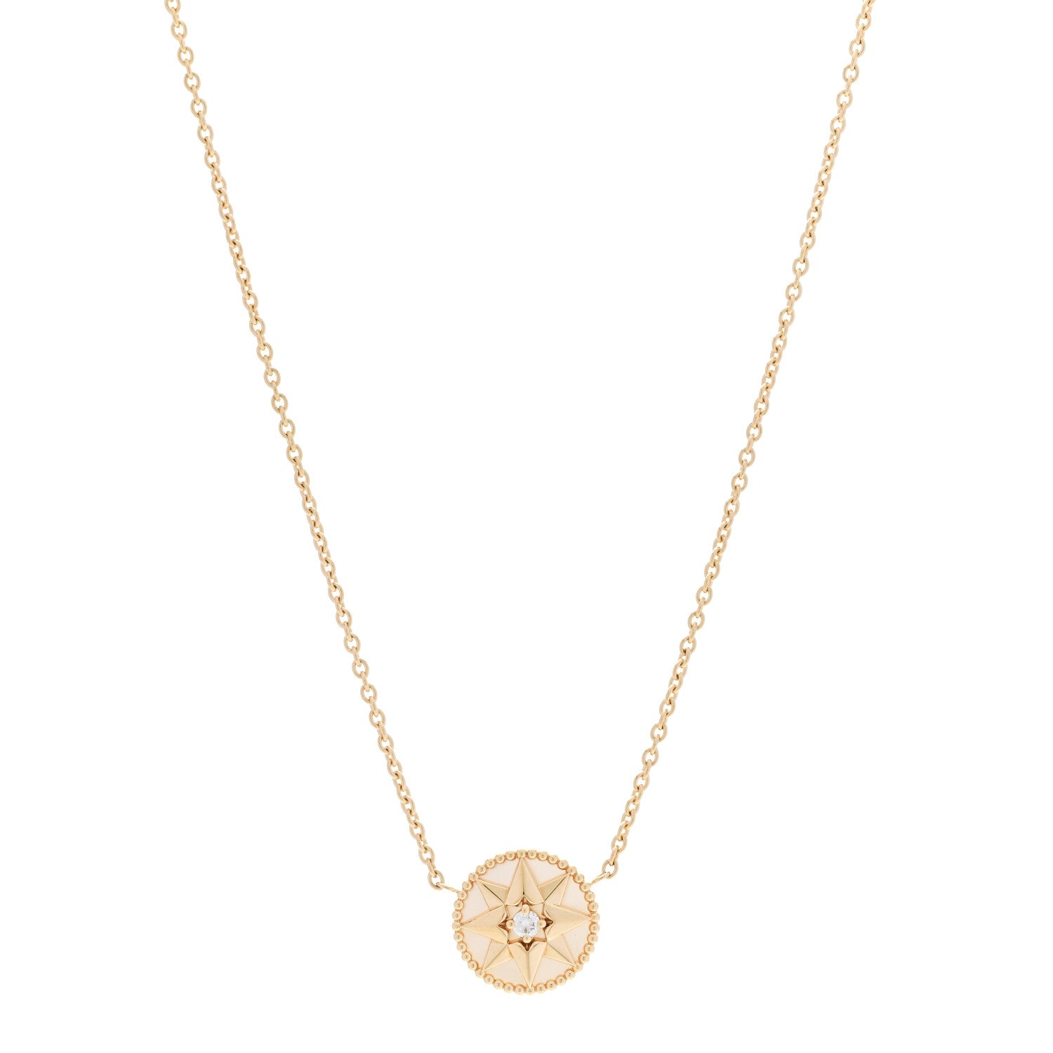 Christian Dior 18K Yellow Gold Diamond Mother of Pearl Rose Des Vents Necklace 1 of 5