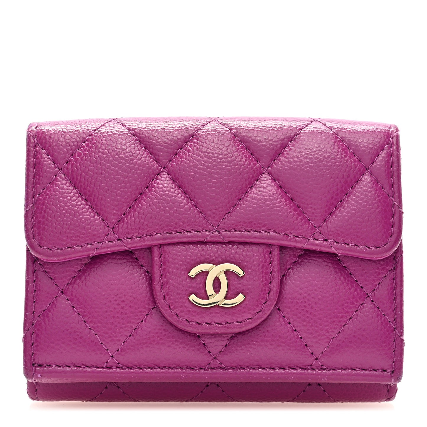 Caviar Quilted Double Flap Wallet Purple