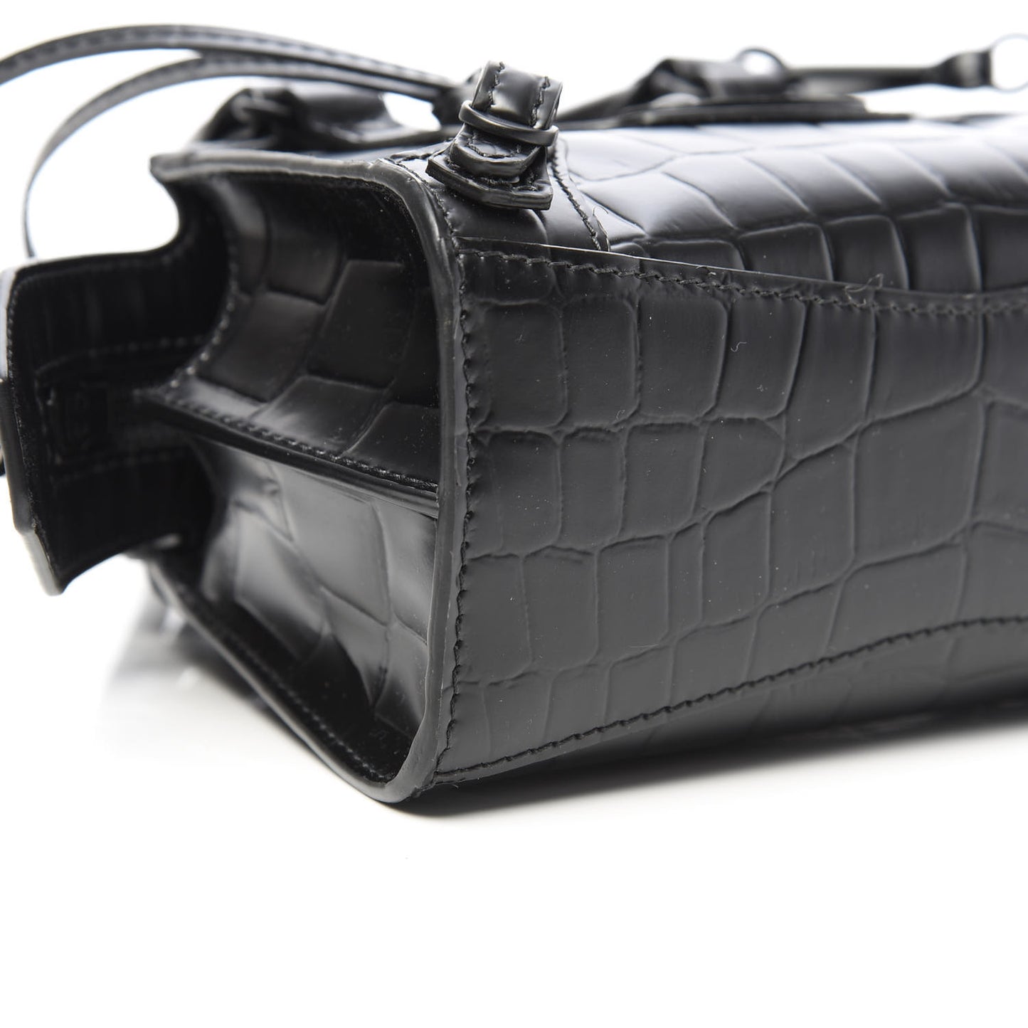 Semi Shiny Calfskin Crocodile Embossed Neo Classic Black Hardware Nano City Crossbody Black