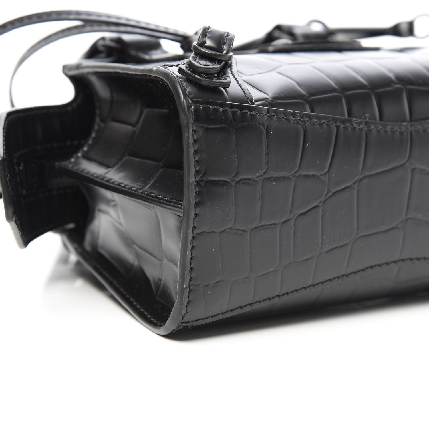 Balenciaga Semi Shiny Calfskin Crocodile Embossed Neo Classic Black Hardware Nano City Crossbody Black 9 of 10