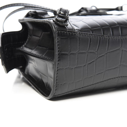 Balenciaga Semi Shiny Calfskin Crocodile Embossed Neo Classic Black Hardware Nano City Crossbody Black 9 of 10