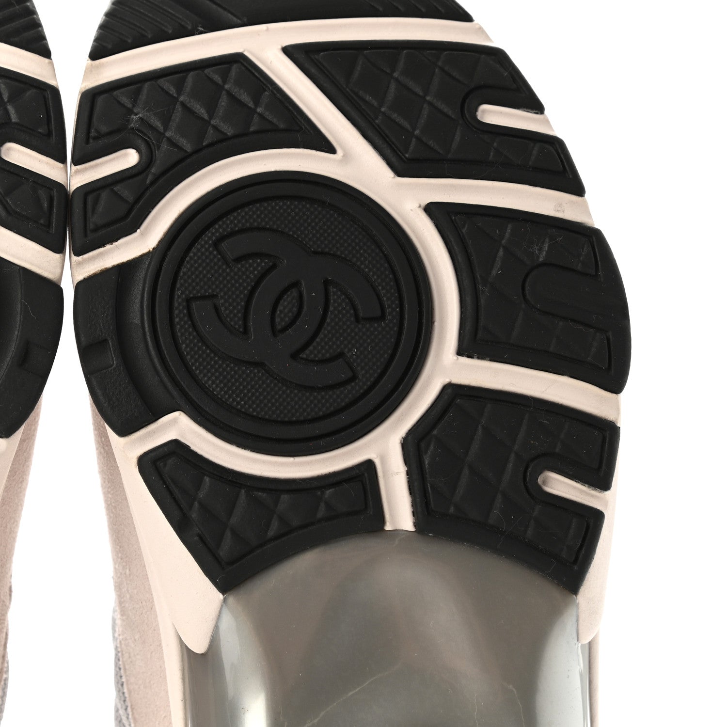 Chanel Nylon Calfskin Suede Womens CC Sneakers 37 Grey White Pink 6 of 11