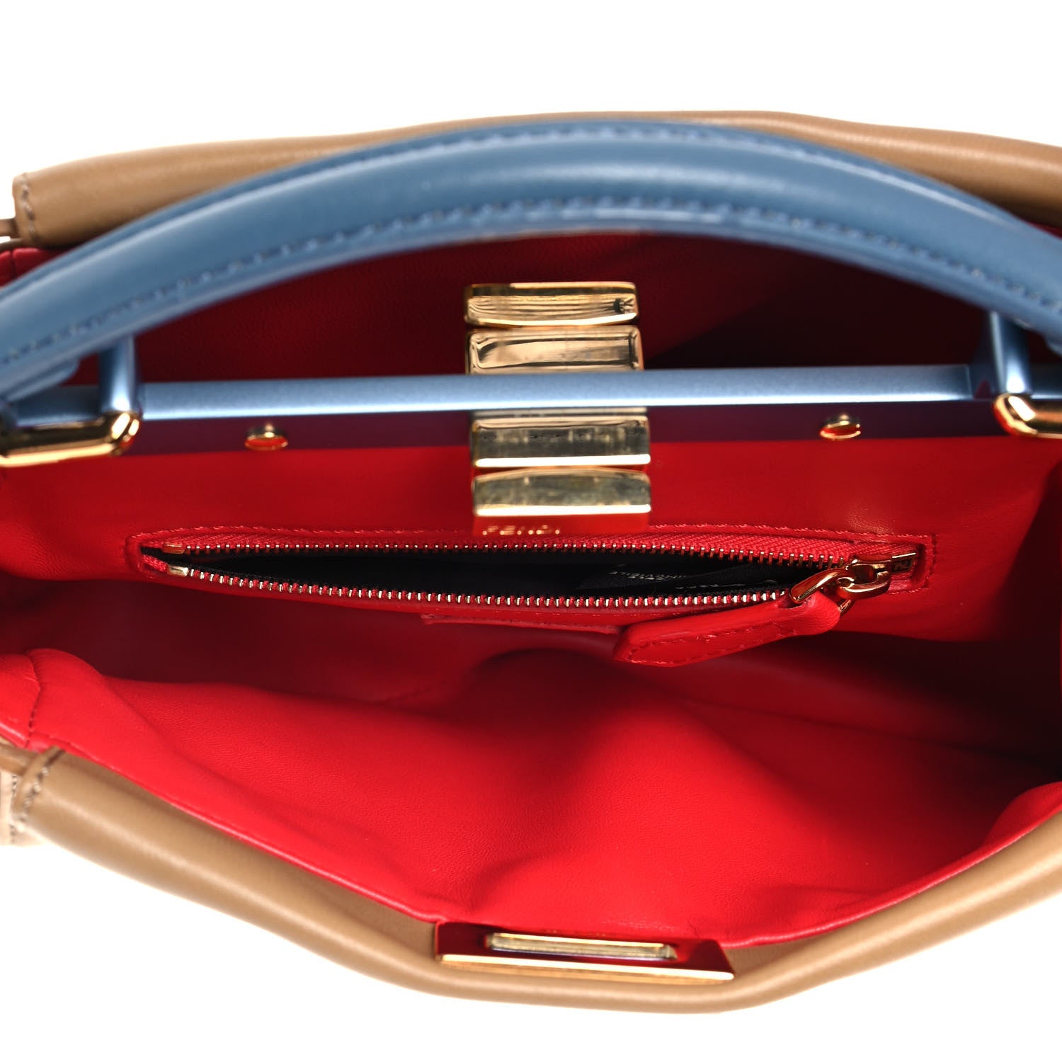 Fendi Nappa Colorblock Mini Peekaboo Iconic Satchel Cuoio Ceruleo Fiamma 5 of 14