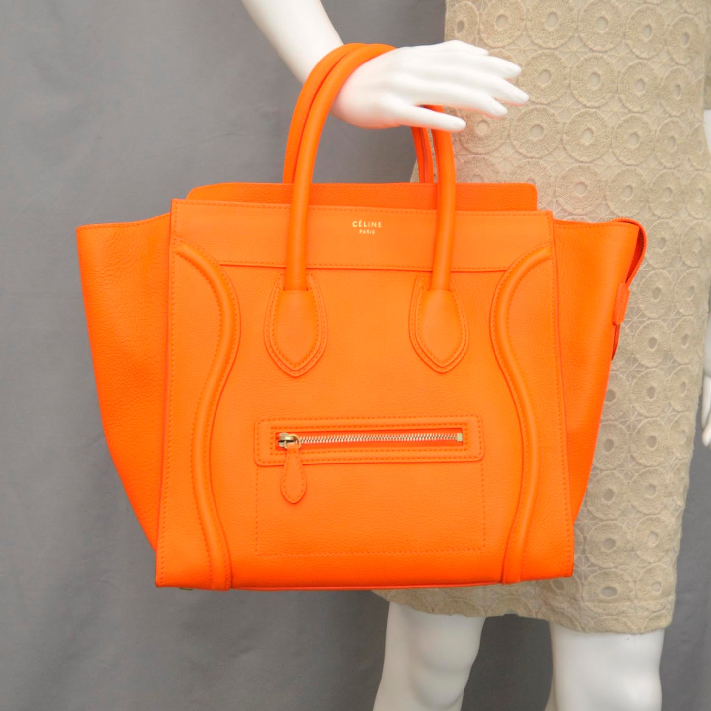Pebbled Leather Mini Luggage Bag Fluo Orange