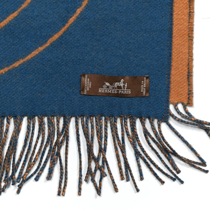 Hermes Cashmere Casaque Entrelacs Equestres Muffler Bleu Pilote Camel 5 of 5