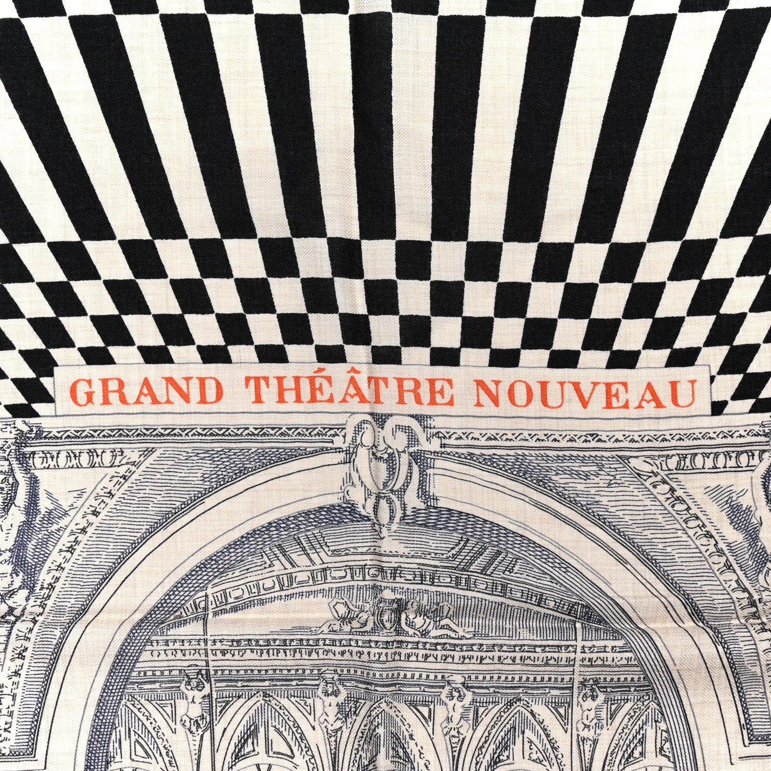 Hermes Cashmere Silk Grand Theatre Nouveau Shawl 140 Naturel Marine Black 5 of 6