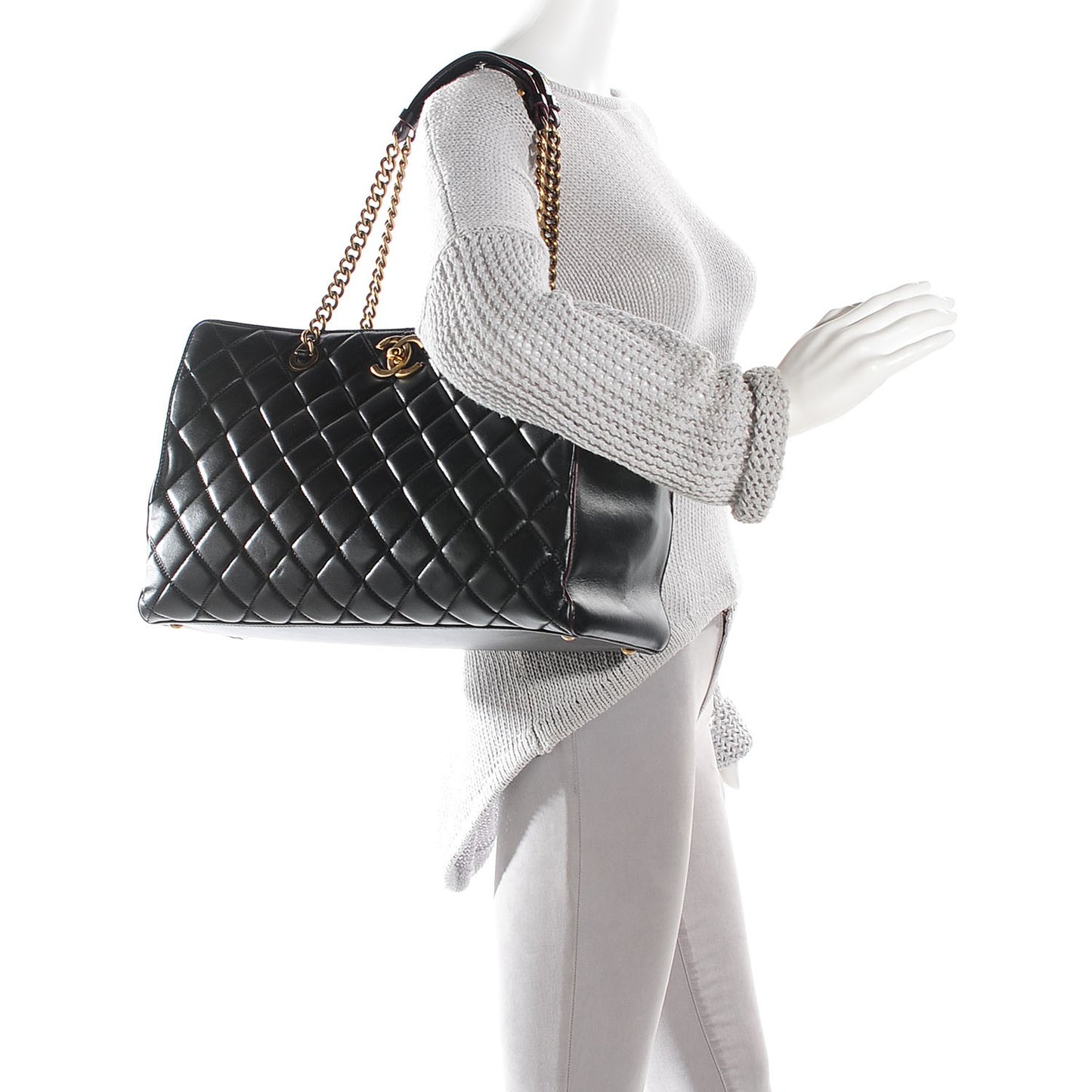 Calfskin Quilted Perfect Edge Tote Black
