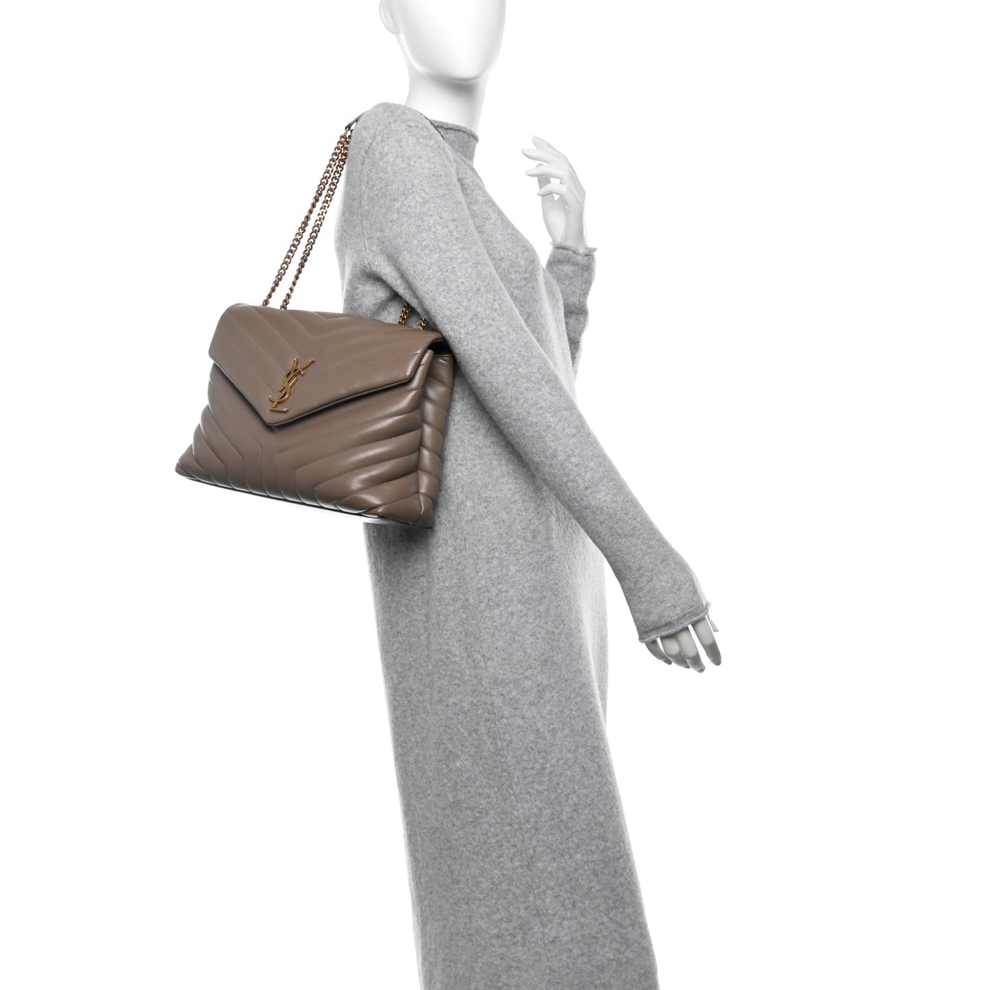 Calfskin Y Quilted Monogram Medium Loulou Chain Satchel Dark Beige