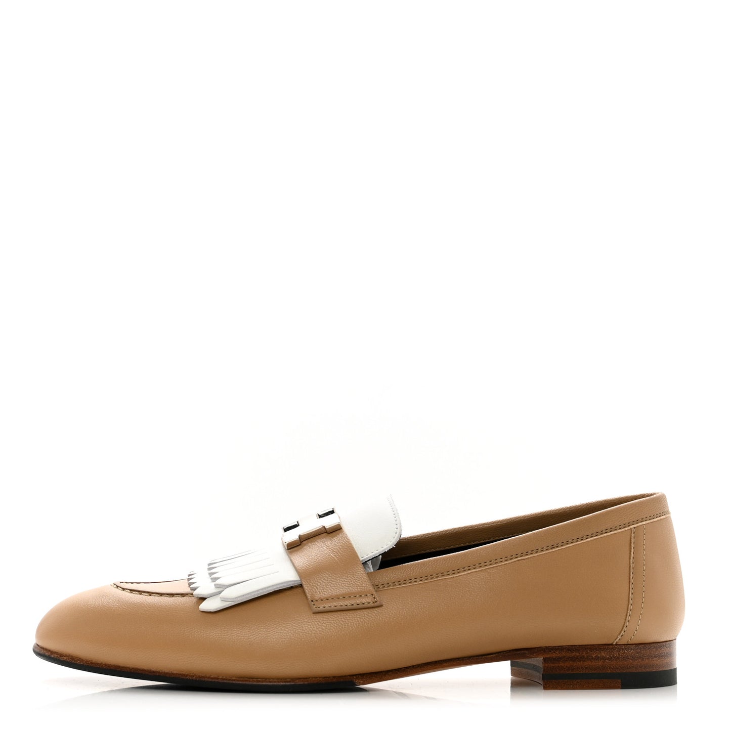 Goatskin Womens Royal Loafers 38.5 Beige Argile White