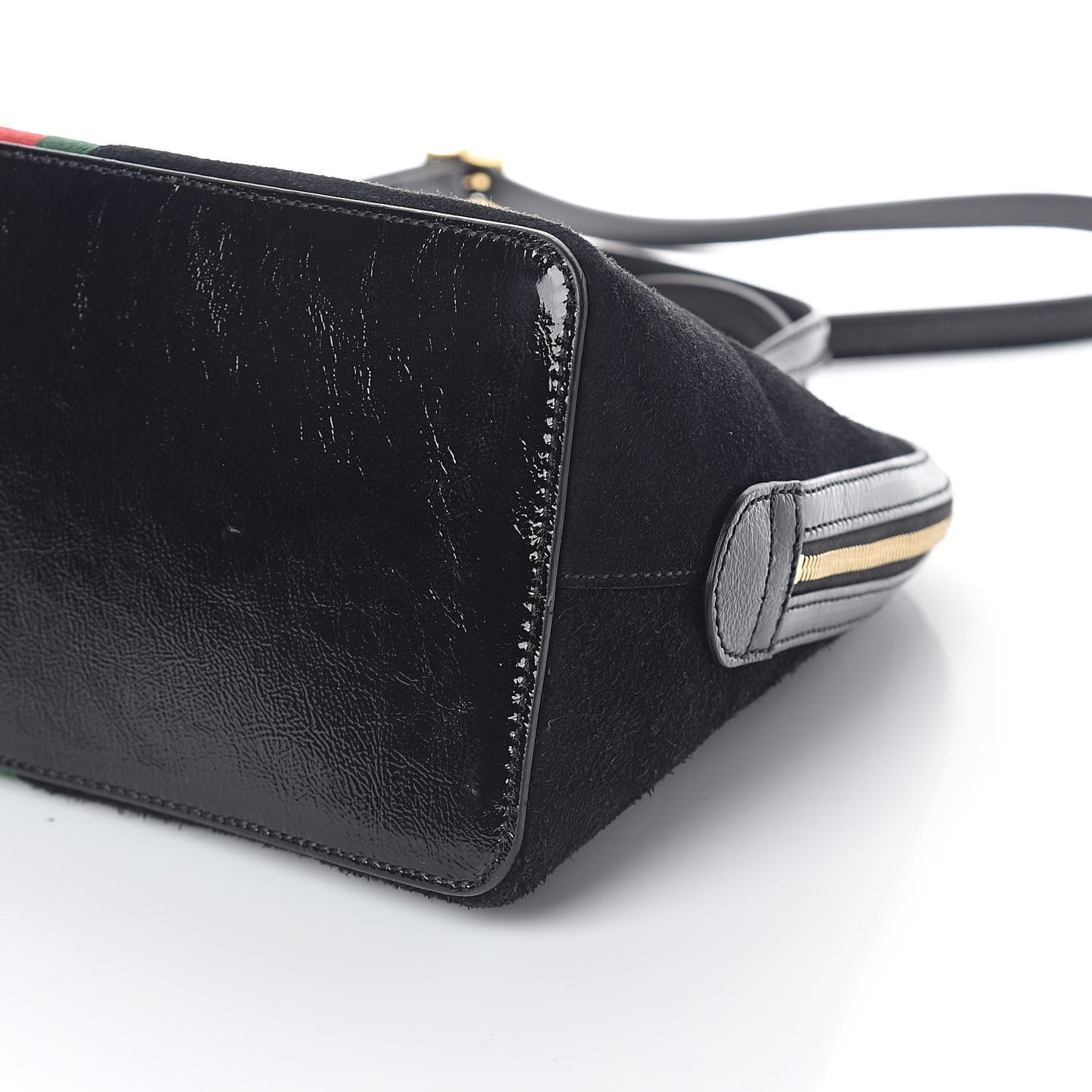 Suede Patent GG Web Medium Ophidia Top Handle Dome Bag Black