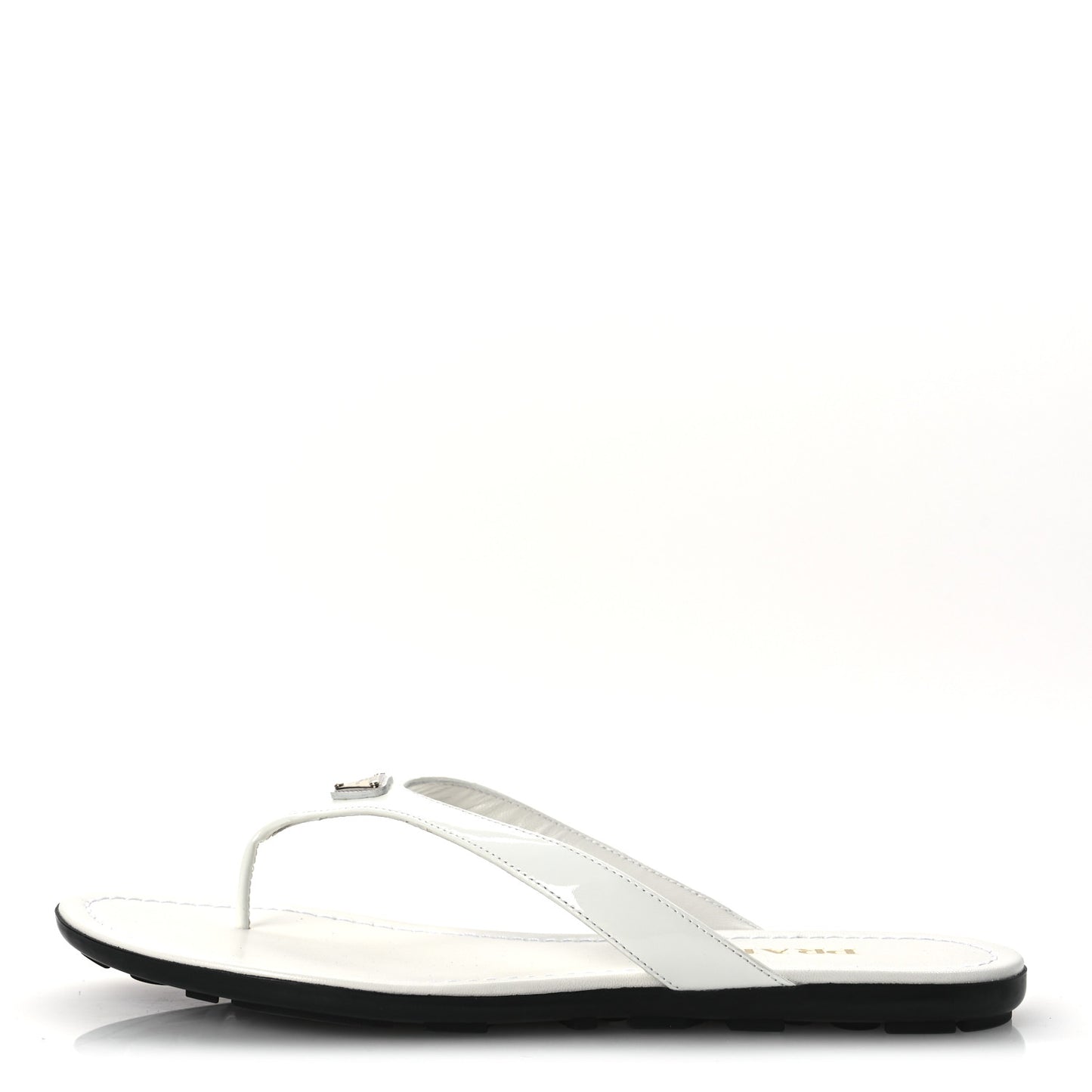 Patent Calfskin Logo Thong Sandals 40 White