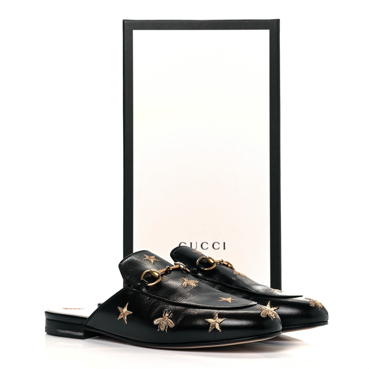 Gucci Goatskin Bee Star Embroidered Womens Princetown Slippers 39 Black 9 of 9