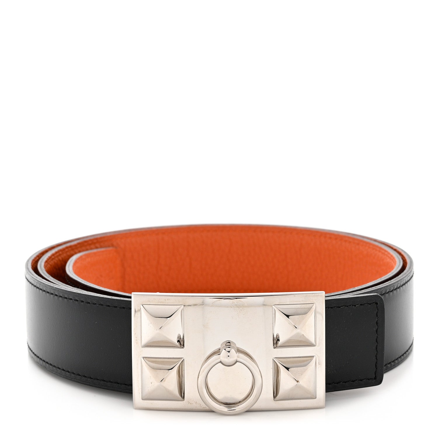 Hermes Swift Togo 32mm Collier De Chien CDC Belt 95 Black Orange 1 of 6