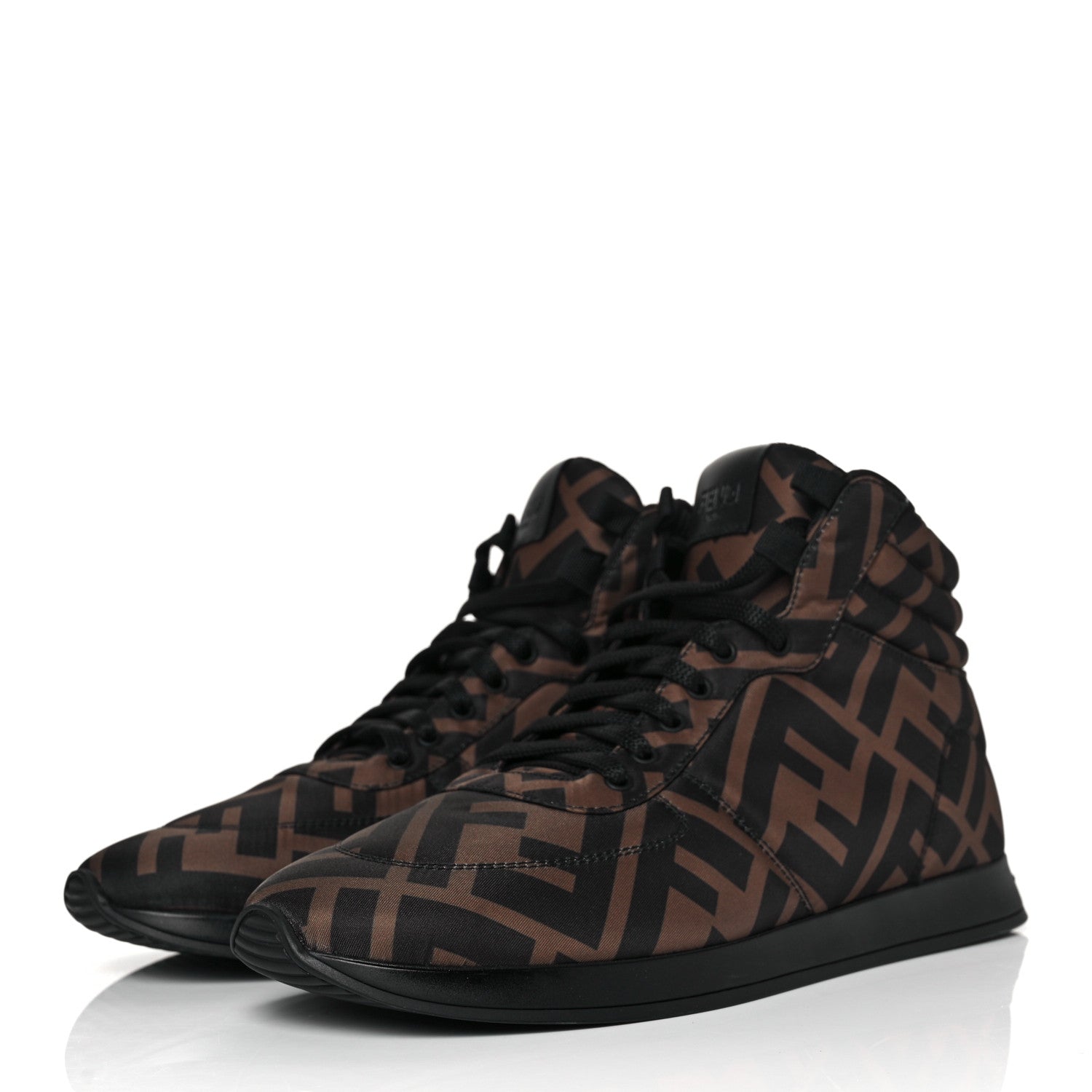 Fendi Nylon FF Reloaded High Top Sneakers 39 Tobacco Black 3 of 9