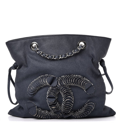 Chanel Denim Small CC Discus Tote Blue 1 of 7