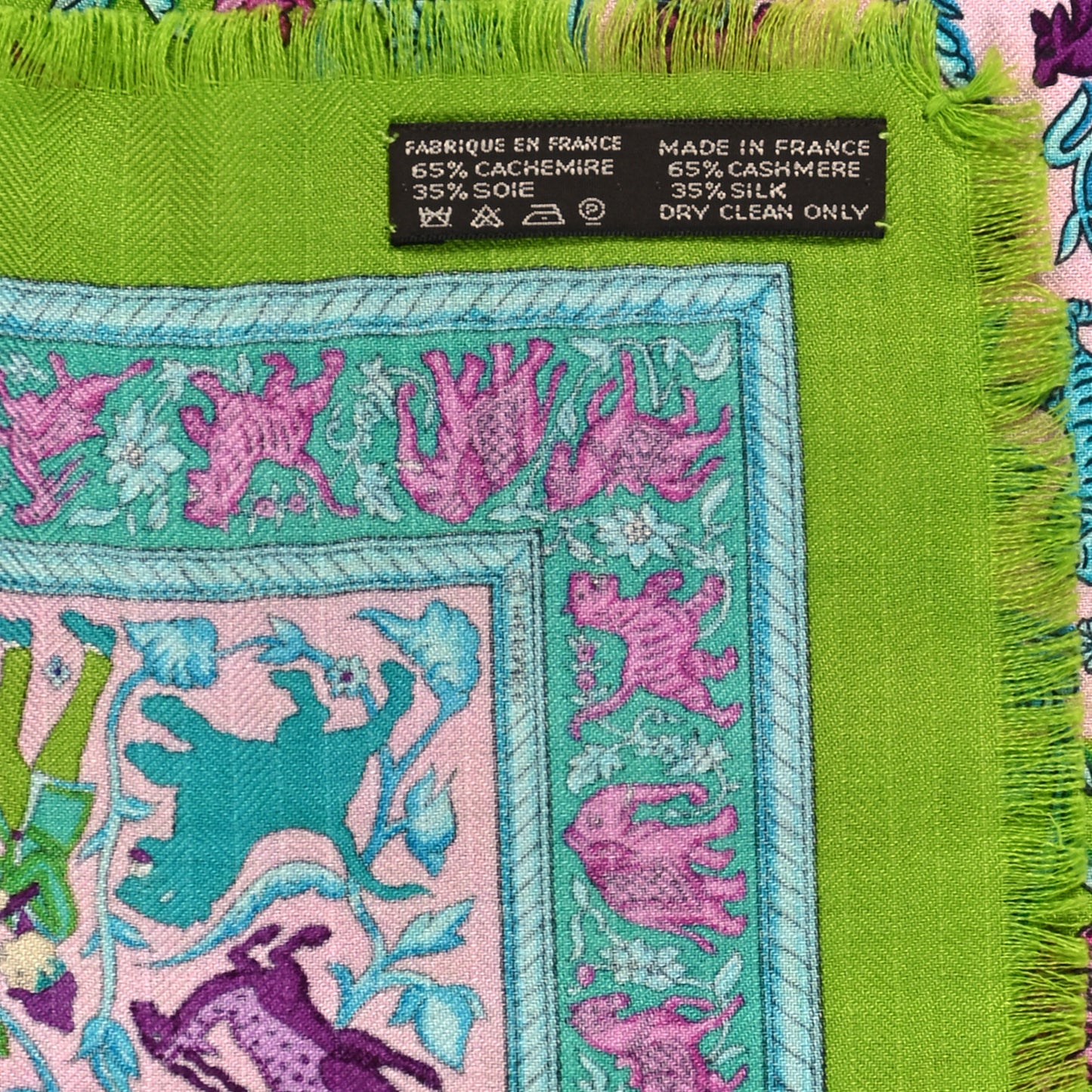 Cashmere Silk Chasse En Inde Scarf 90 Absinthe Rose Violet