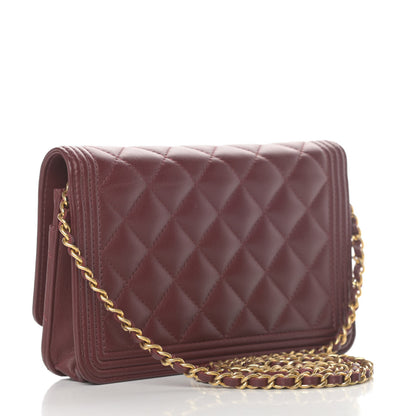 Chanel Lambskin Quilted Boy Wallet On Chain WOC Burgundy 3 of 14