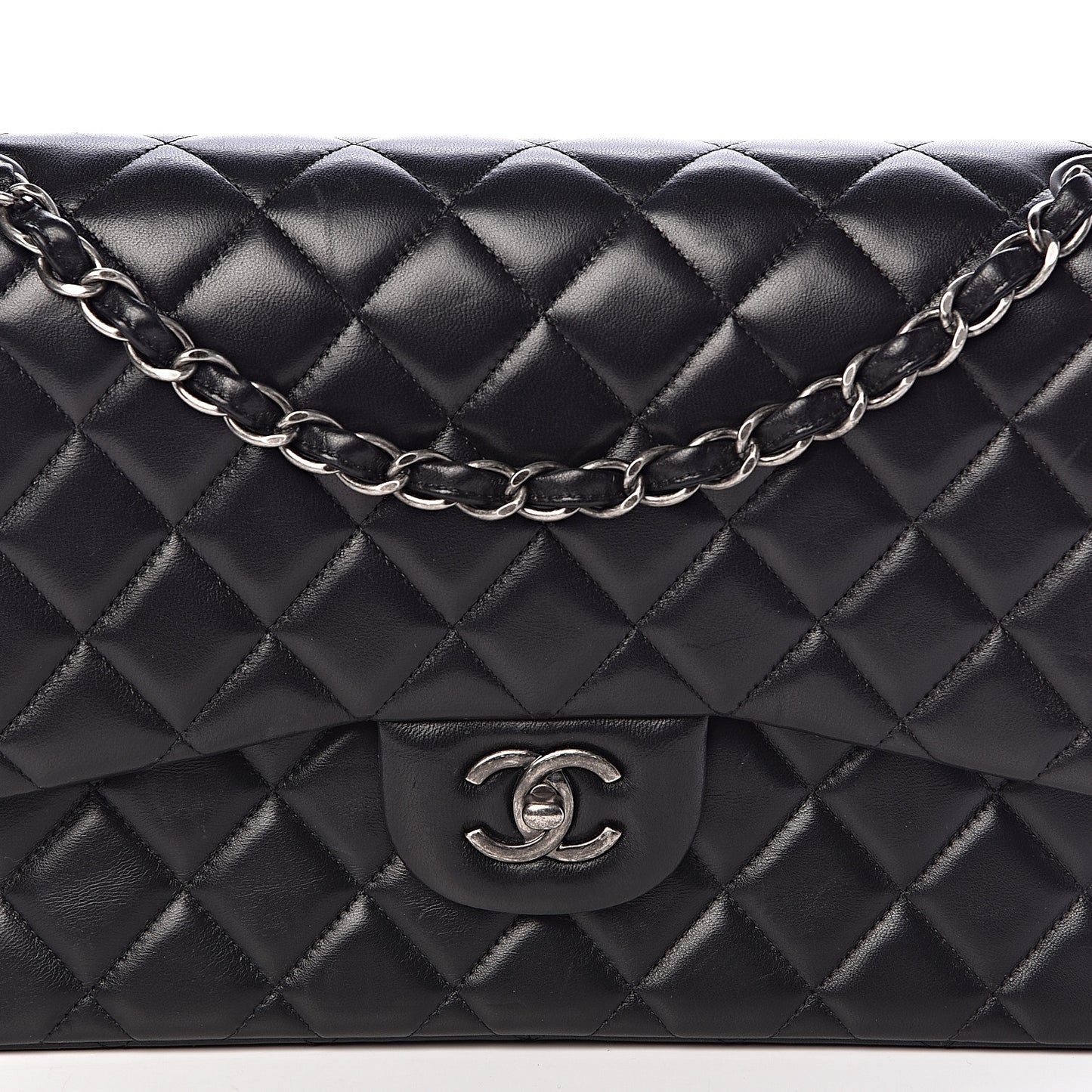 Lambskin Quilted Jumbo Double Flap Black