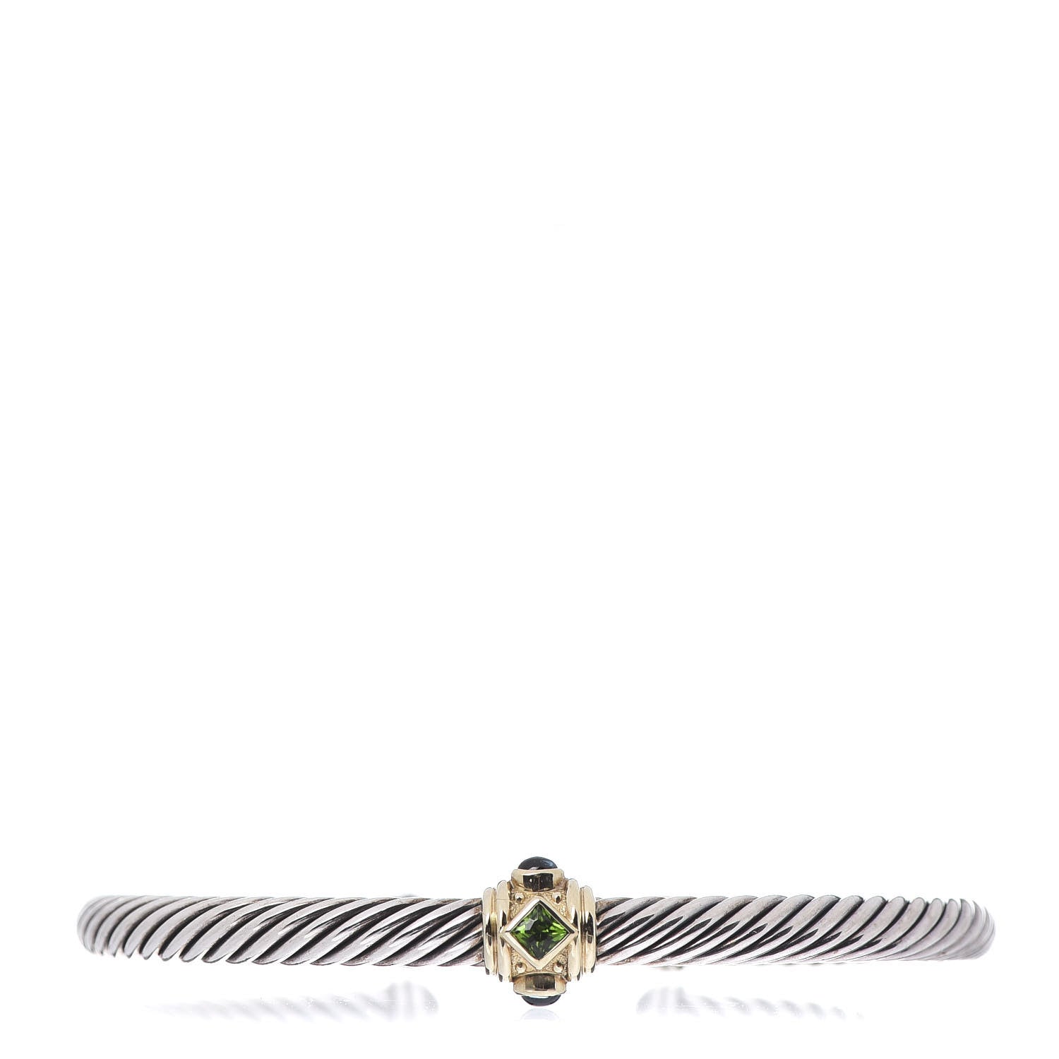 David Yurman Sterling Silver 14K Yellow Gold Chrome Diopside Blue Topaz 5mm Cable Renaissance Station Bracelet 1 of 4