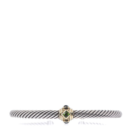 David Yurman Sterling Silver 14K Yellow Gold Chrome Diopside Blue Topaz 5mm Cable Renaissance Station Bracelet 1 of 4