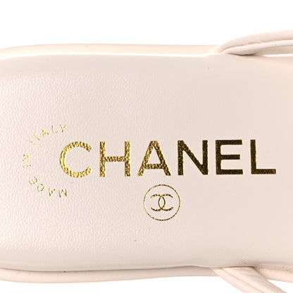 Chanel Goatskin CC Times Square Thong Sandals 37.5 White 9 of 14