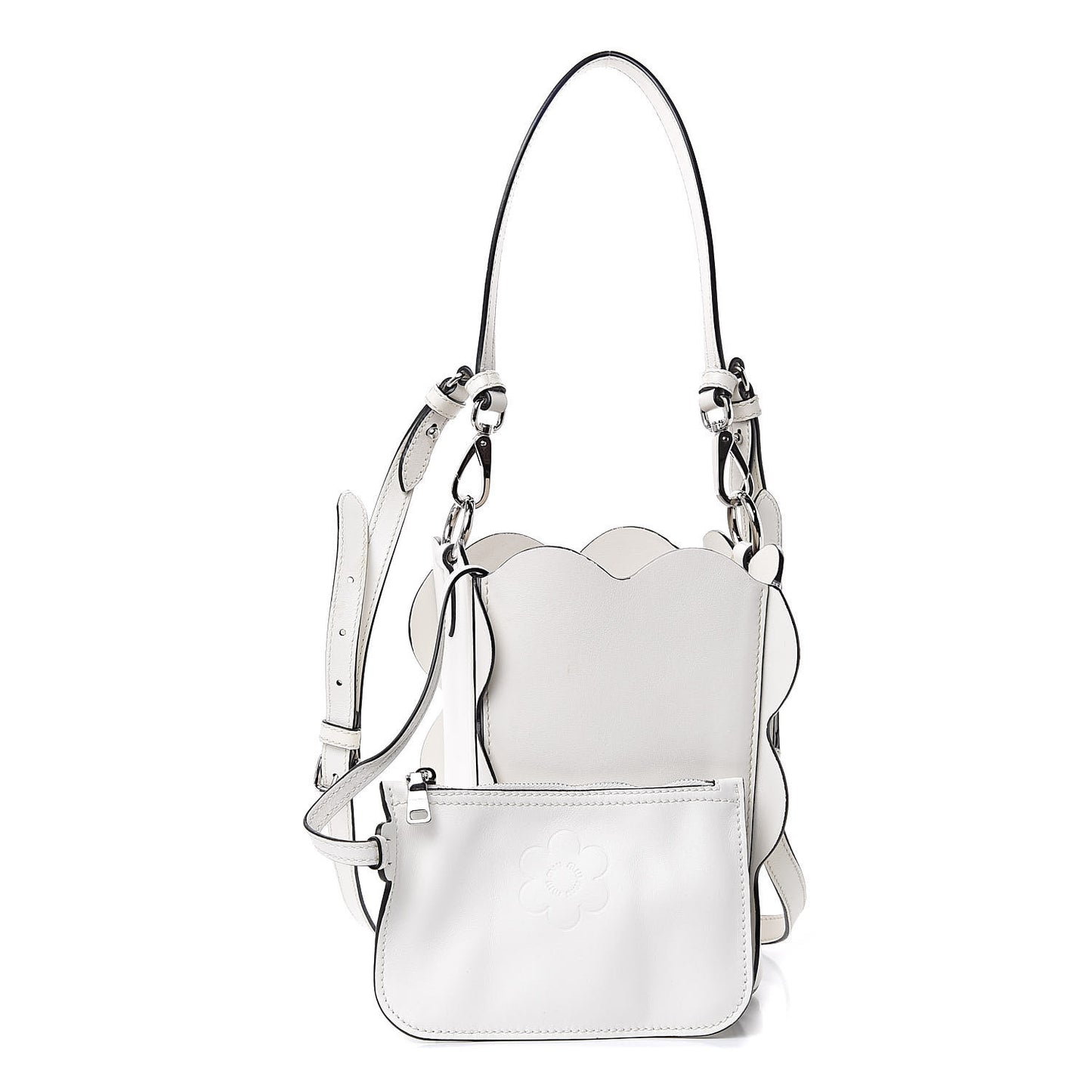 Calfskin Scalloped Bucket Bag White