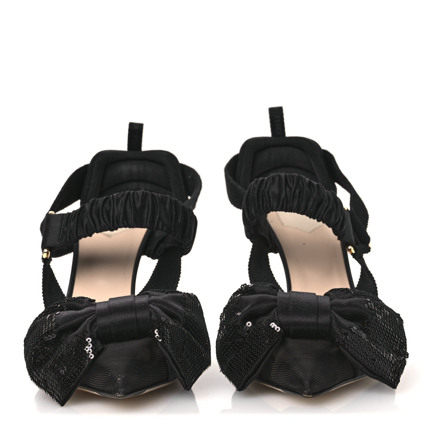 Satin Sequin Bow 85mm Slingback Pumps 41 Black