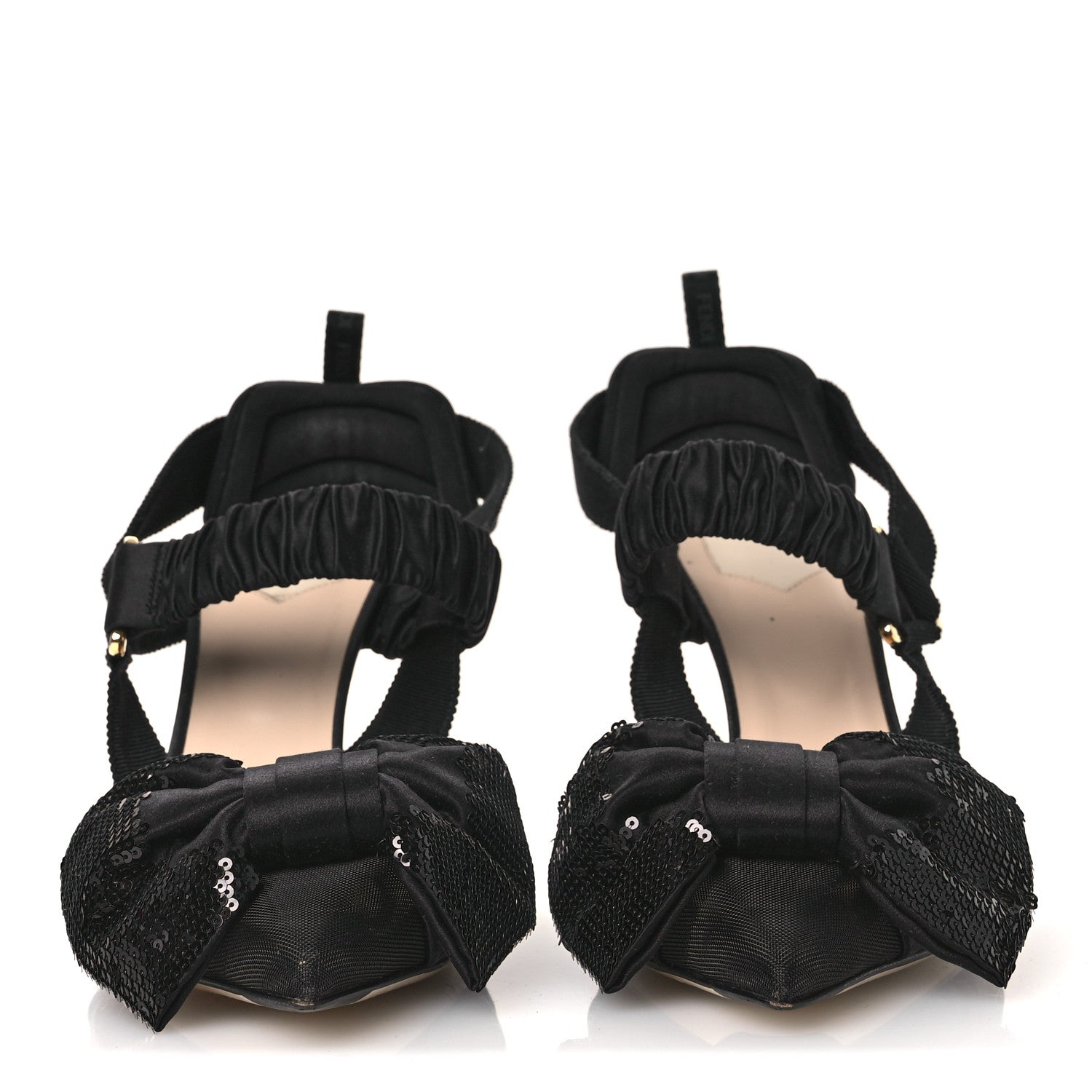 Fendi Satin Sequin Bow 85mm Slingback Pumps 41 Black 3 of 10