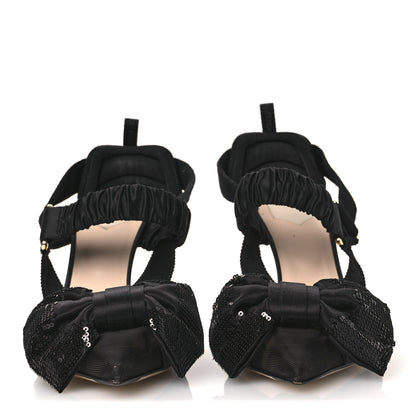 Fendi Satin Sequin Bow 85mm Slingback Pumps 41 Black 3 of 10