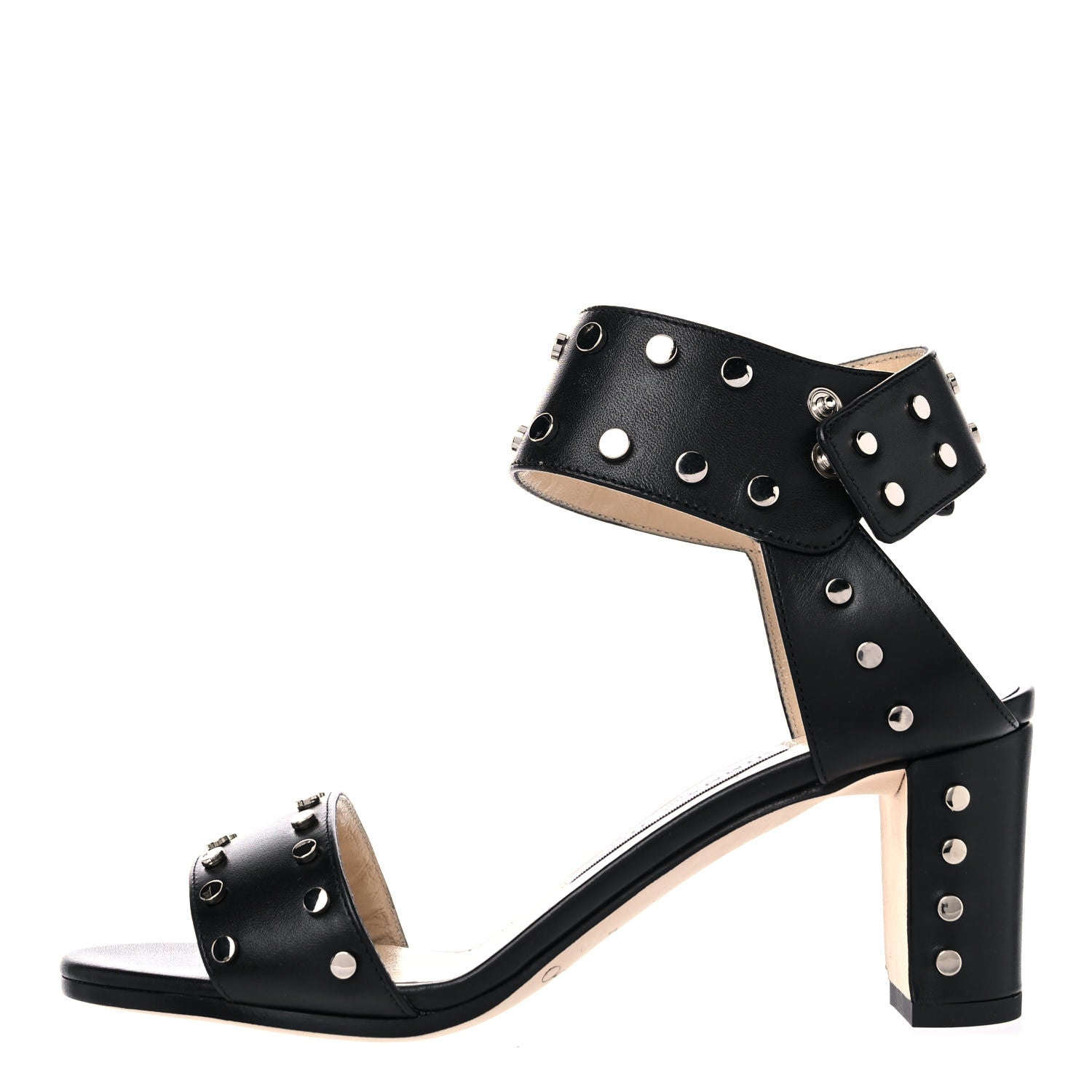Jimmy Choo Shiny Calfskin Veto 65 Studded Sandals 35 Black 1 of 12
