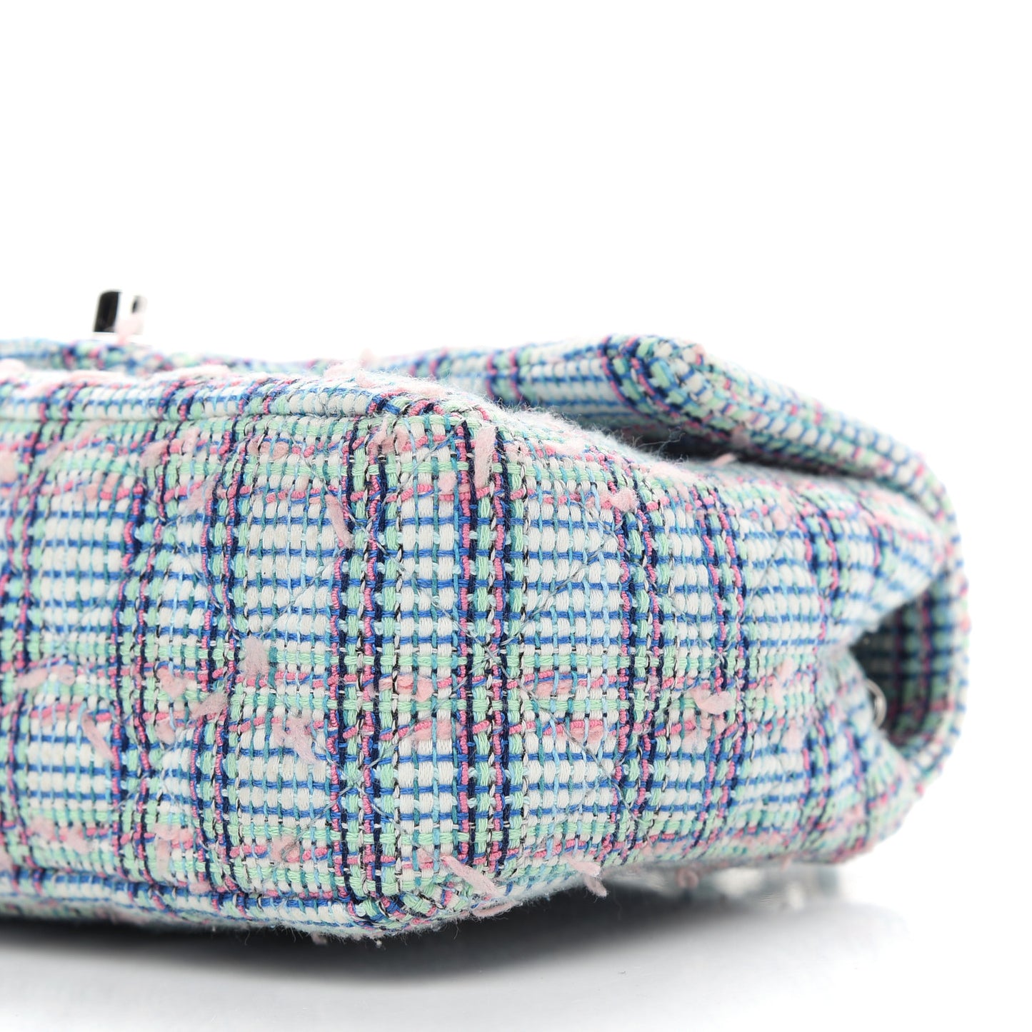Tweed Quilted Mini Rectangular Flap Blue