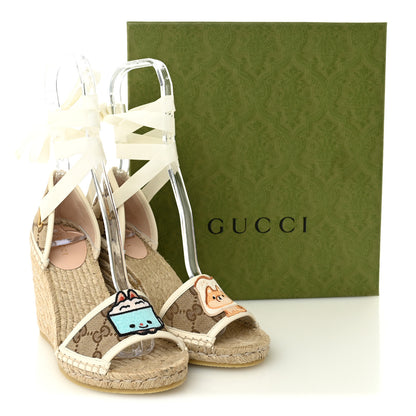 Gucci Monogram Patches Ankle Wrap Platform 35/120mm Espadrille Wedges 36 Beige White 7 of 7