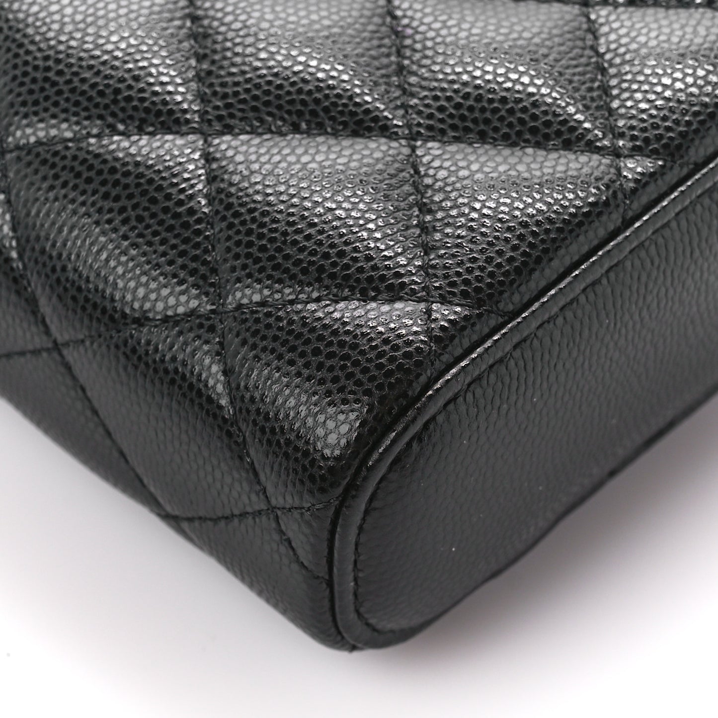 Caviar Quilted Phone Holder With Chain Black