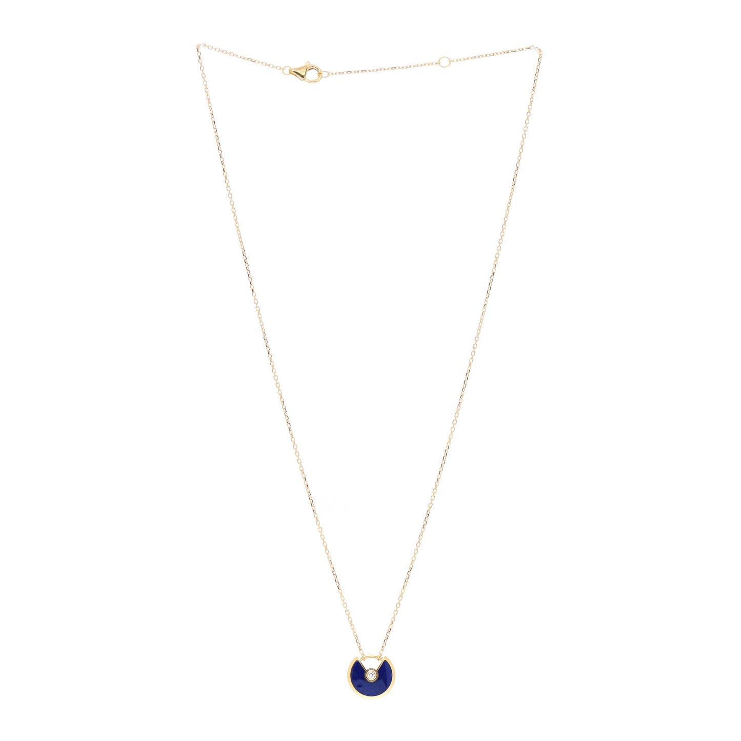 18K Yellow Gold Diamond Lapis Lazuli XS Amulette de Cartier Pendant Necklace