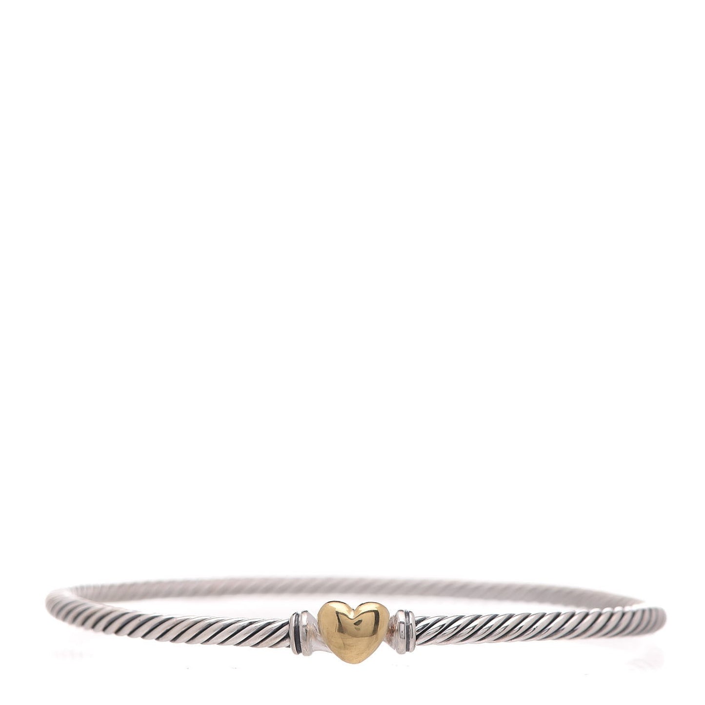 Sterling Silver 18K Yellow Gold 3mm Cable Collectibles Heart Bracelet