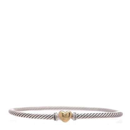 David Yurman Sterling Silver 18K Yellow Gold 3mm Cable Collectibles Heart Bracelet 1 of 4