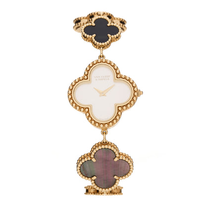 Van Cleef & Arpels 18K Yellow Gold Mother of Pearl Black Onyx 26mm Alhambra Quartz Watch 1 of 5