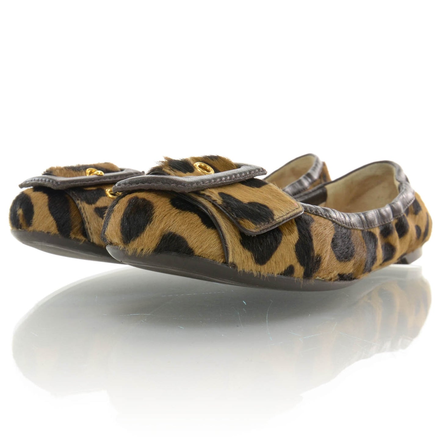 Calf Hair Leopard Print Ballet Flats 38