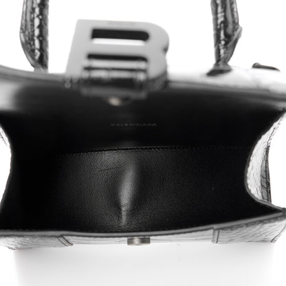 Balenciaga Shiny Calfskin Strass Monochrome Crocodile Embossed Hourglass Top Handle Bag XS Black 4 of 9