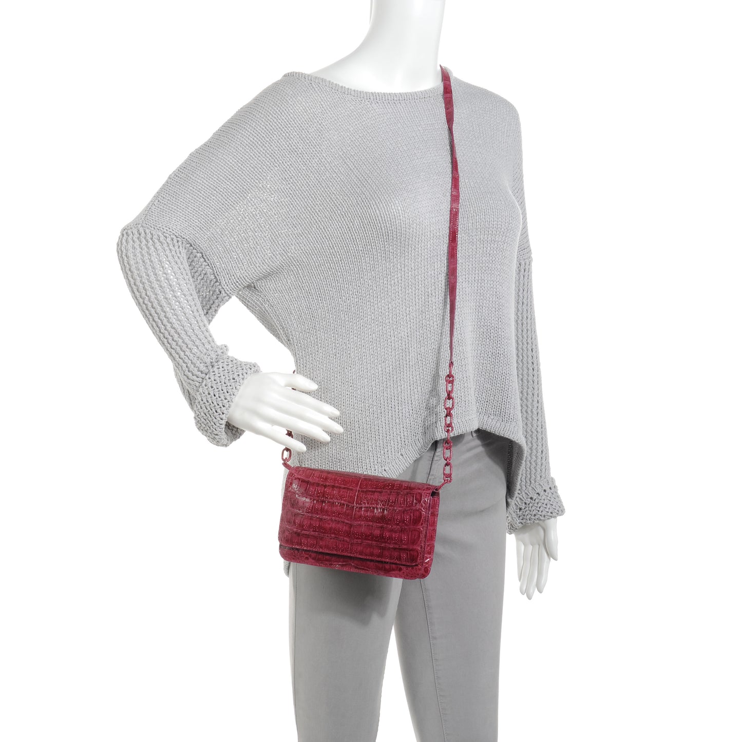 Crocodile Flap Crossbody Fuchsia