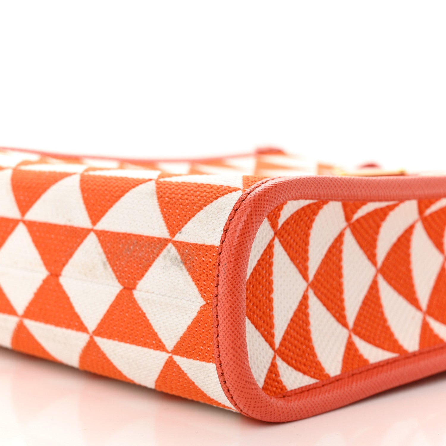 Prada Jacquard Saffiano Triangolo Symbole Embroidered Micro Tote Orange White 9 of 12