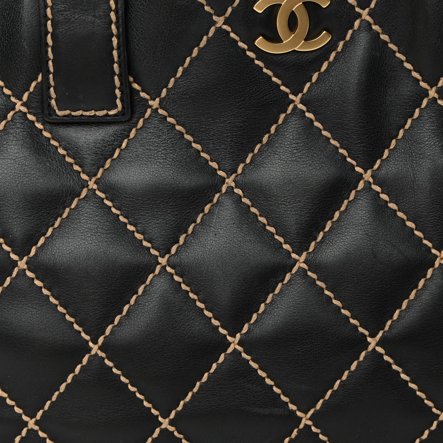 Calfskin Wild Stitch Large Tote Black
