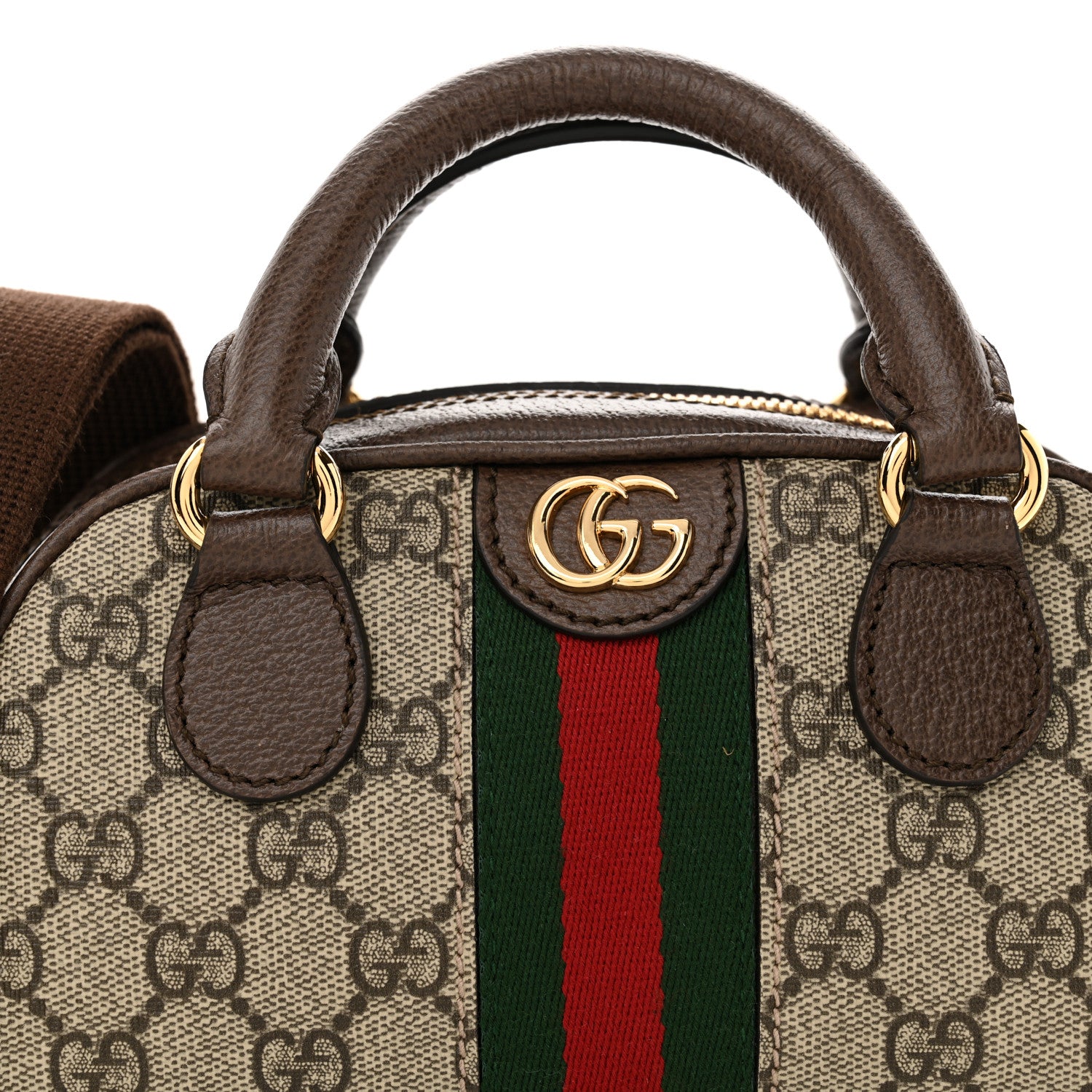 Gucci GG Supreme Monogram Textured Dollar Calfskin Web Mini Ophidia Top Handle Bowler Bag Beige Ebony New Acero 8 of 10